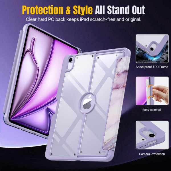 MoKo iPad Air 6.Nesil Klf (11 in)-Purple Marble 