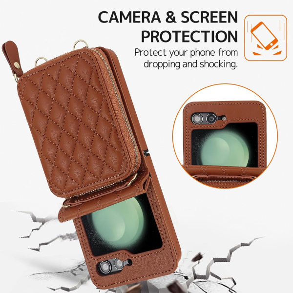 NINKI Deri Czdan Galaxy Z Flip 6 Klf -Brown