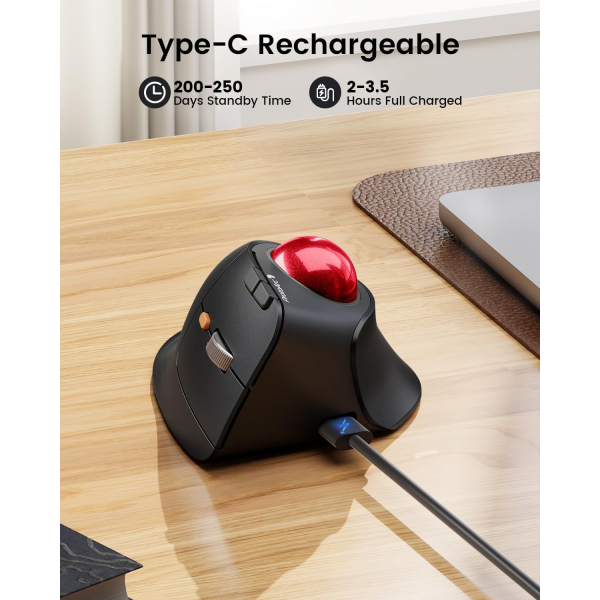 ProtoArc Bluetooth Vertical Trackball Mouse-Red