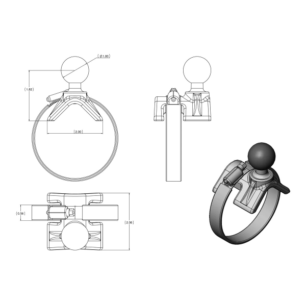 Ram Mounts ift Bilyal Hortum Uzun Boy Kelepe Kiti RAM-B-108-C-STRAP40-238