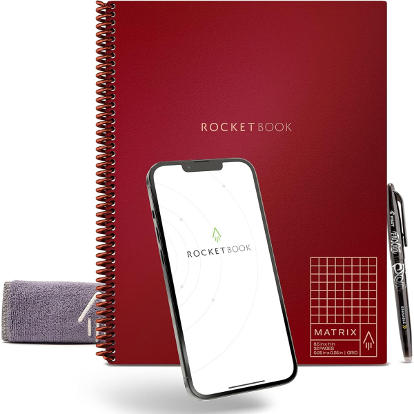 Rocketbook Matrix Akll Tekrar Kullanlabilir Defter (Letter)-Maroon