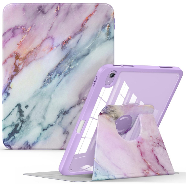 Soke Rotating 360 iPad 10.Nesil Klf (10.9 in)-Lilac Marble