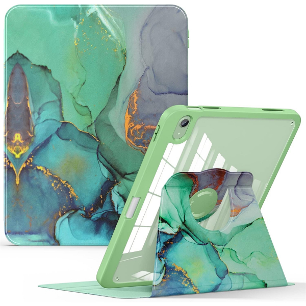 Soke Rotating 360 iPad 10.Nesil Klf (10.9 in)-Emerald Marble 