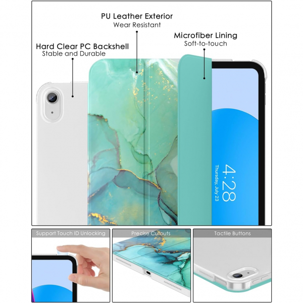 Soke Standl iPad 10.Nesil Klf (10.9 in)-Emerald Marble 