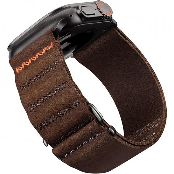 Suitisbest Apple Watch 10 46mm Deri Kay -Dirty Brown Black 