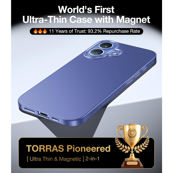 TORRAS Apple iPhone 16 Manyetik Slim Klf -Blue Purple