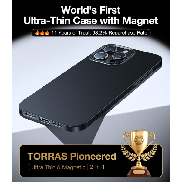 TORRAS Apple iPhone 16 Pro Max Manyetik Slim Klf -Black Titanium 