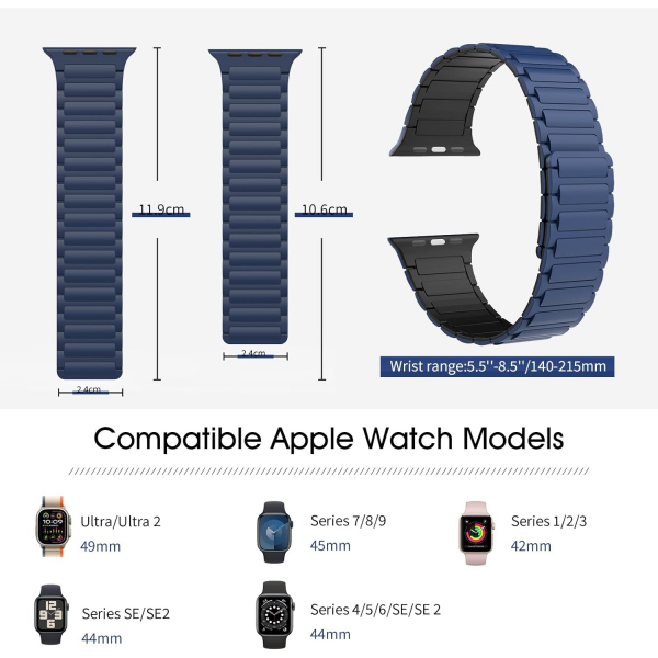 TiMOVO Apple Watch 10 46mm Manyetik Kay-Blue Black 