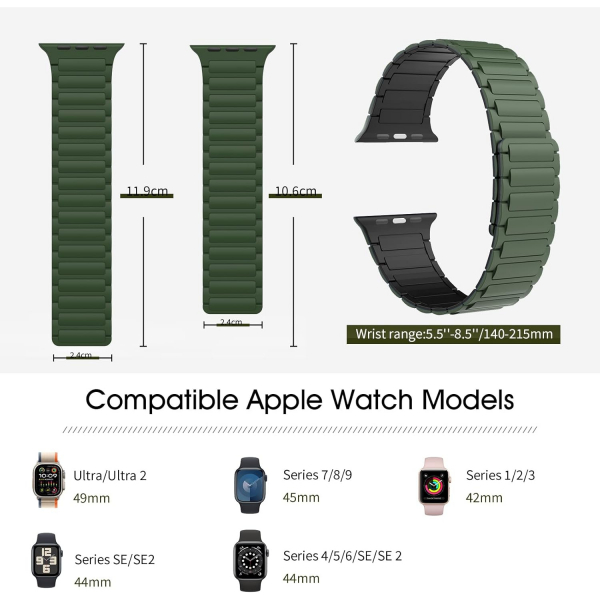 TiMOVO Apple Watch 10 46mm Manyetik Kay-Black Green