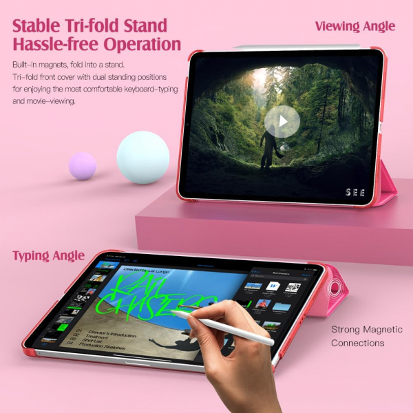 TiMOVO Standl iPad Air M2 Klf (11 in)-Bright Pink