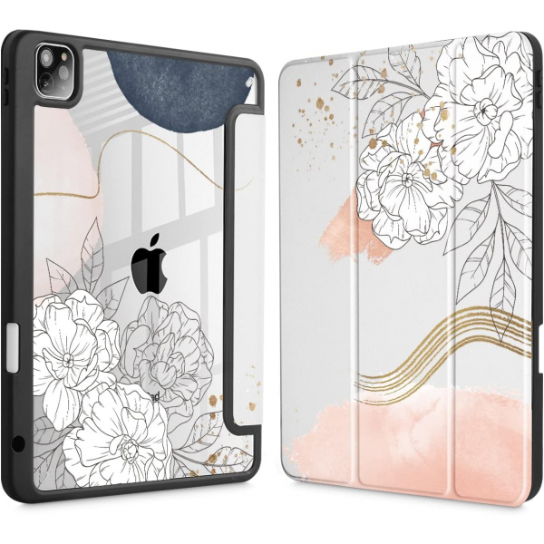 Tuiklol iPad Air/Pro M2 Slim Klf (12.9-13 in)-White Flower