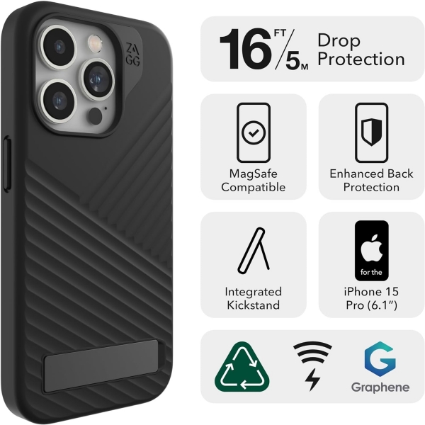 ZAGG Denali Snap Apple iPhone 15 Pro Standl Klf-Black