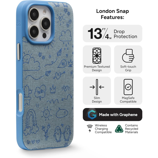 Zagg Apple iPhone 16 Pro London Snap Klf -Blue Doodle