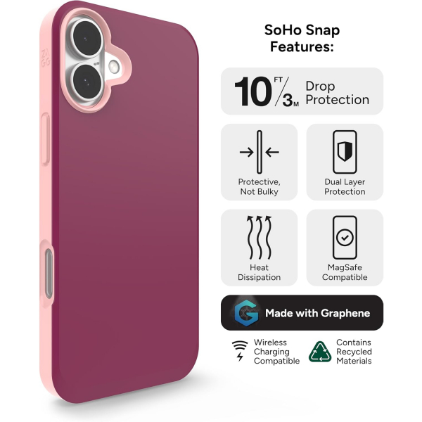 Zagg Apple iPhone 16 Plus SoHo Snap Klf -Red Pink