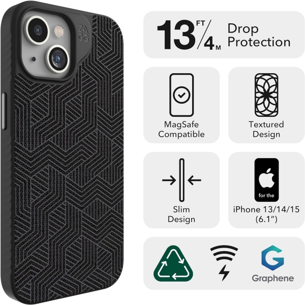 Zagg London Snap Apple iPhone 15 Klf -Black Geo