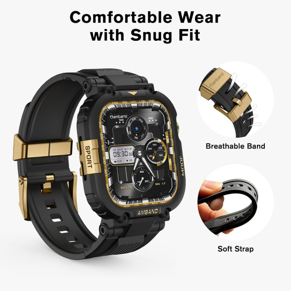 amBand Apple Watch 10 46mm M1 Sport Silikon Kay -Black Gold