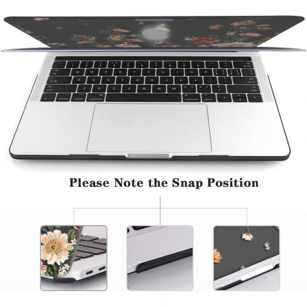 iCasso MacBook Pro Sert Kabuk Klf (13 in)-Black Floral