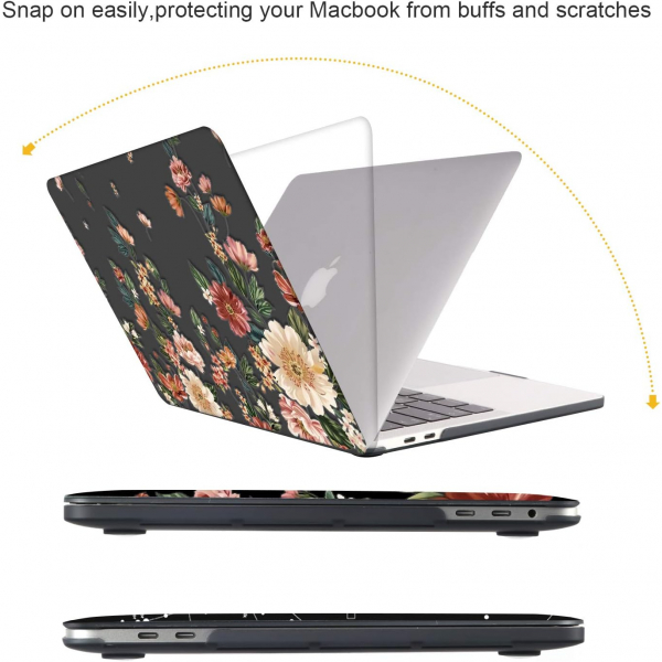 iCasso MacBook Pro Sert Kabuk Klf (13 in)-Black Floral