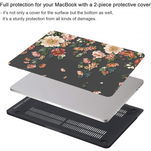 iCasso MacBook Pro Sert Kabuk Klf (13 in)-Black Floral