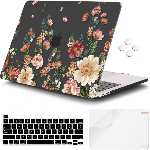 iCasso MacBook Pro Sert Kabuk Klf (13 in)-Black Floral