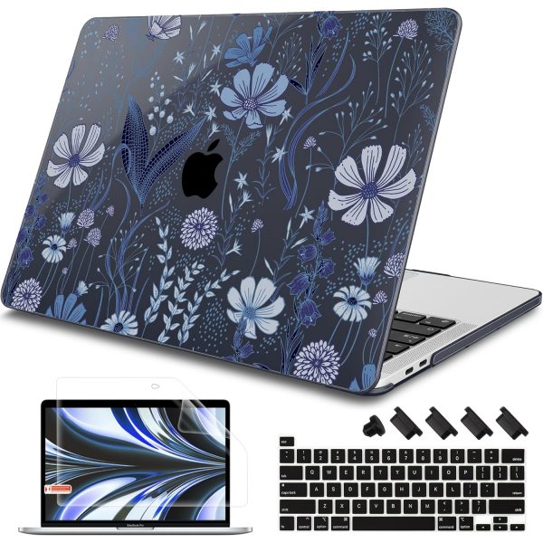 Tuiklol MacBook Pro Sert Kabuk Klf (13 in)-Blue Line Floral 